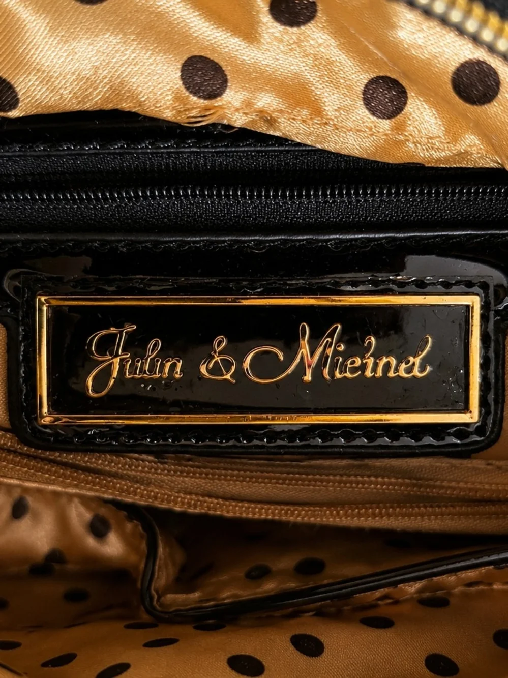 Julia & Michael Black & Ivory Patent Croc Rhinestone Bow Satchel Handbag